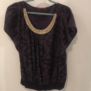 Purple silk blouse with beaded neckline